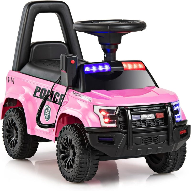 Olakids Ride On Push Police Car, Toddler Foot-to-Floor Sliding Toy with Siren, Steering Wheel, Megaphone, Horn, Headlights, Under Seat Storage, Kids Racer Walking Gift for Boys Girls 1-3 (Pink) - Image 1